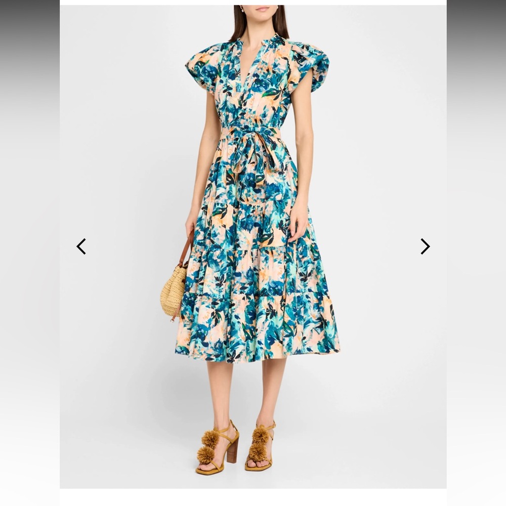 Ulla Johnson Ottilie Floral Ruffle Maxi Dress Delphinium size 6